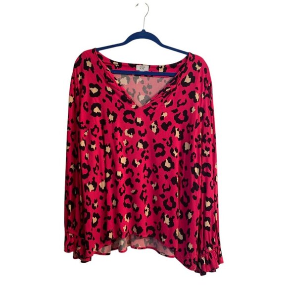 🐾 crown & ivy Pink Leopard Print Women's Top, Size XL, Pre-Owned 👡 - Picture 1 of 17